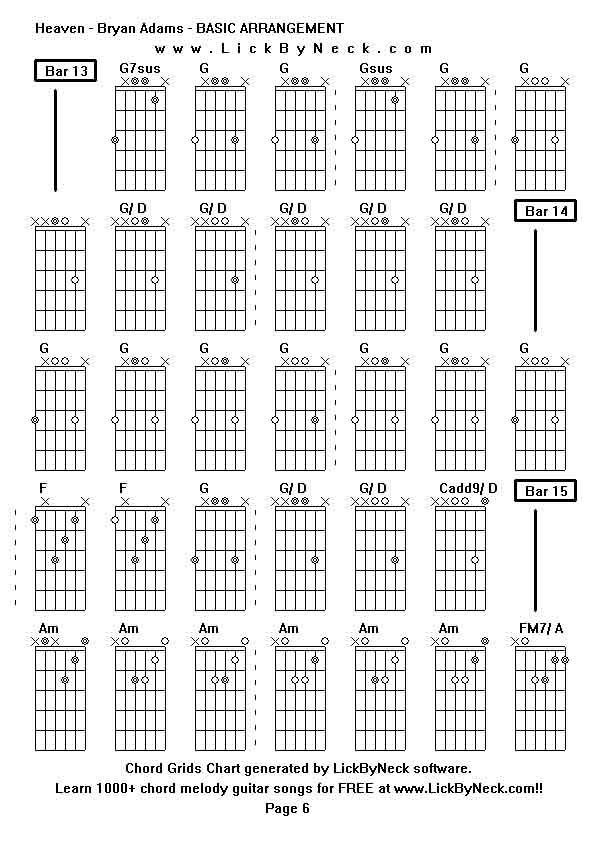 Chord Grids Chart of chord melody fingerstyle guitar song-Heaven - Bryan Adams - BASIC ARRANGEMENT,generated by LickByNeck software.